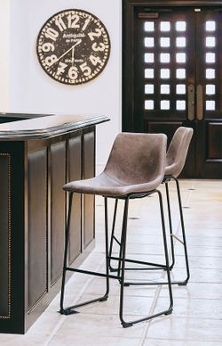 Set of 2 Gray Brown Leather Counter Height Bar Stools Happy Leather Furniture Co OFFERS WELCOME!