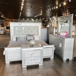 King Bed, Dresser, Mirror And Nightstand 