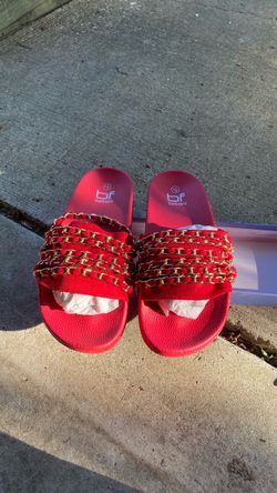 Betani Red Slide Sandals with Gold Chain Strap