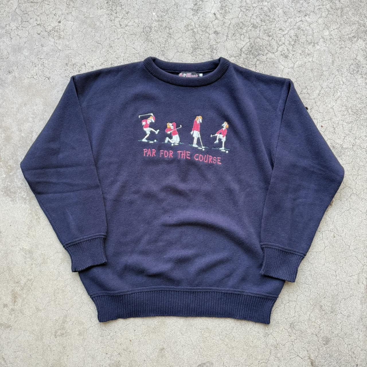 Vintage 90’s Golf ‘Par For The Course’ Embroidered Waffle knit Crewneck Sweater 