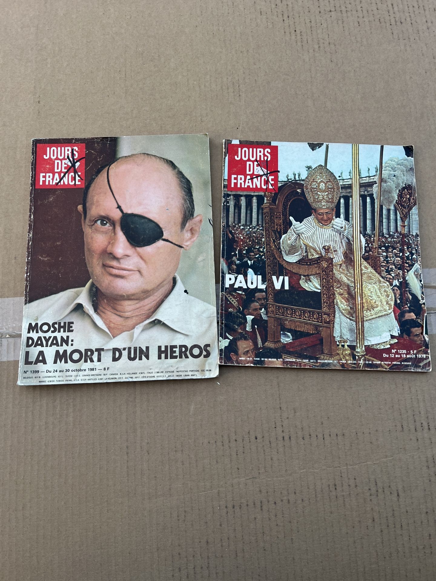 Lot of 2 French JOURS DE FRANCE Magazine Moshe Dayan 1981, Paul VI 1978