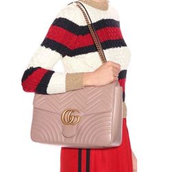 Large GG Marmont Calfskin Matelasse Leather Shoulder Bag Nude