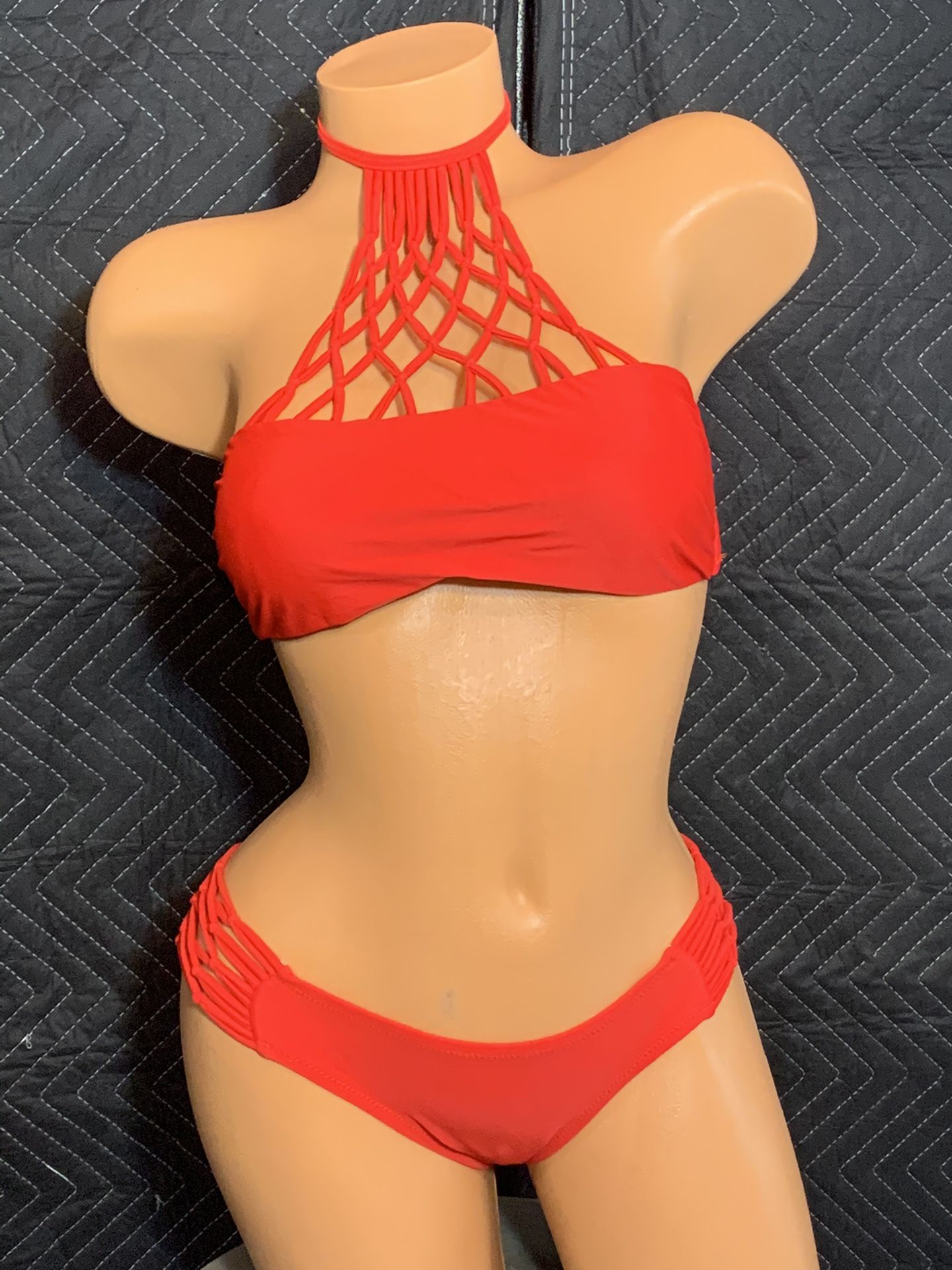 New Sexy Red Fishnet Bikini Set