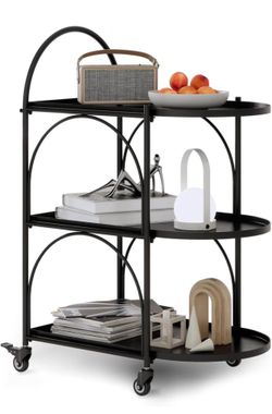 Bar Cart, Metal Serving Cart for Home, Drink Cart, Rolling Beverage Cart with Lockable Wheels