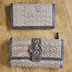 Vintage Coach Signature logo leather/Canvas brown/tan monogram wallet & checkbook holder