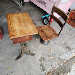 Antique Childs Desk And Chair 