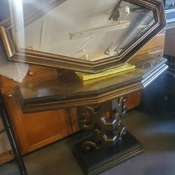 1960s Vintage Hollywood Regency Gold Gilded 2 Piece Console Table & Mirror Set