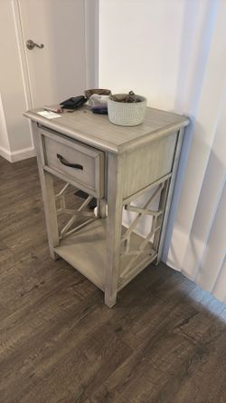 Gray Accent Side Table / Nightstand with Drawer & Shelf