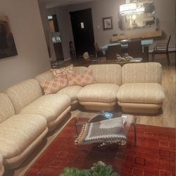 Tan & Cream Pattern 6pc Sectional Couch 