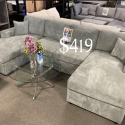 New Sectional Sofa Grey, Dark Grey, Black Corduroy 