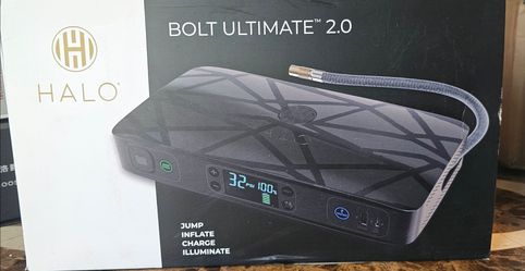 HALO Bolt Ultimate 2 Portable Car Battery Jump Starter | 130 PSI Air Compressor, 55.5Wh USB Power Bank with AC Outlet, Emergency Floodlight & Charger,