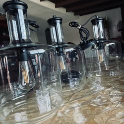 Industrial Glass Pendant Lights with Edison Bulbs