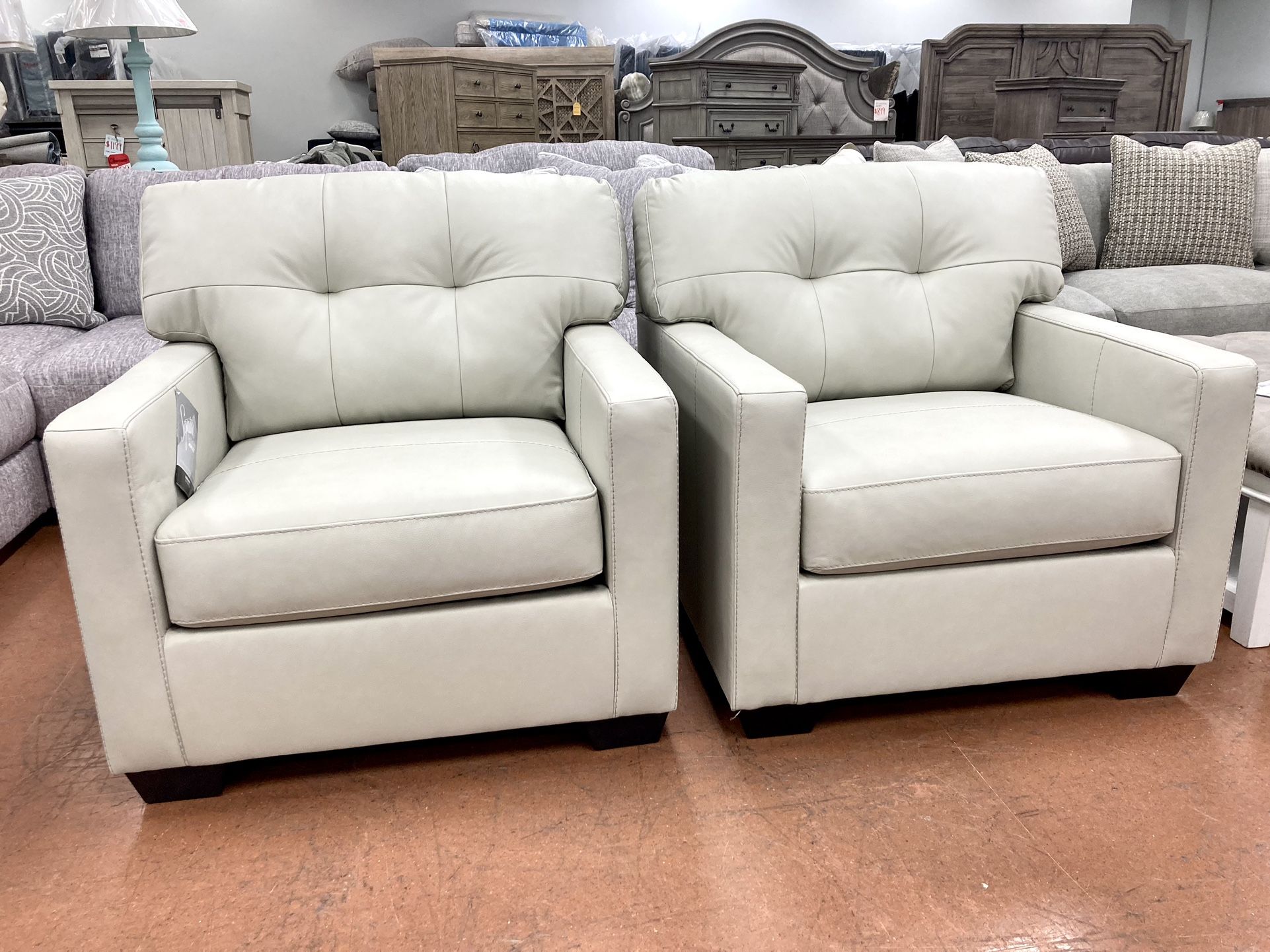 New Set (2) Leather Chairs — CLEARANCE