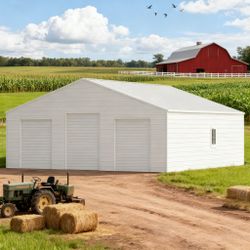 39FT x 39FT Metal Barn – Heavy-Duty Steel Building with 3 Rolling Doors Metal Garage Storage Shed - The customer must have unloading capabilities, suc