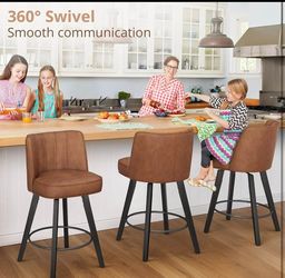 Swivel Counter Height Bar Stools Set of 2, 26'' Modern Barstools with Backs and Metal Legs, Upholste