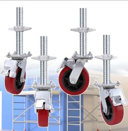 4 Pack Adjustable Leveling Scaffolding Wheels Set, Scaffolding Screw Jacks