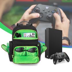 Game Backpack Compatible with Xbox One/One S/ One X, Xbox Series S, Xbox 360/ 360 Slim, Travel Carrying case with Multiple Pockets for 15.6’’ Laptop, 