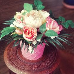 Beautiful composition of artificial flowers Soft Pastel Shades  in a Ceramic Vase 11"H X 18"W