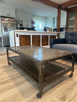 West Elm / Four Hands "Element" Industrial Metal Coffee Table on Wheels