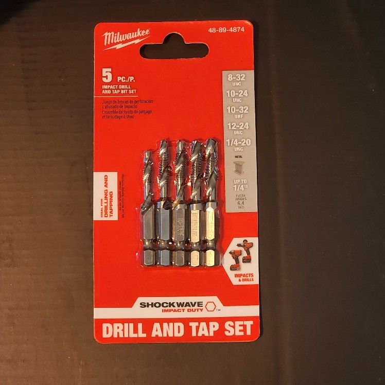 MILWAUKE " SHOCKWAVE" 3/4inch DRILL & TAP BIT SET -- Impact Or Standard Driver 