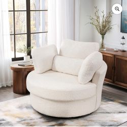 Dinosisco Oversized Swivel Barrel Accent Chair, Teddy Adult Comfy Reading Armchair, White