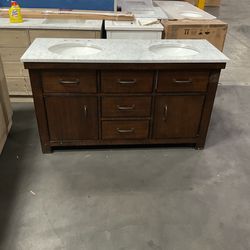 60” Dark Brown Solid Wood Bathroom Vanity with Marble Top  (V29)
