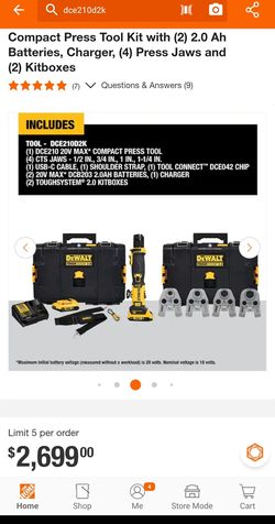 New Dewalt Compact Press Tool Kit 2.0 - DCE210D2K - PRICE FIRM.