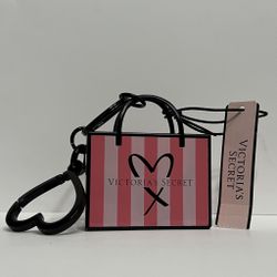 Victoria Secret Signature Pinstripe Pink Shopping Bag Keychain/ Bag Charm