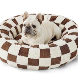 Donut Medium Dog Bed - Round Sofa Beds Indoor Anti-Anxiety Calming Christmas Bed Gift for Pets, Washable Cute Modern Beds with Jacquard Shaggy Plush &