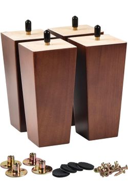 4 Pack 8 inch Solid Wood Furniture Legs – Square Pyramid Walnut Replacement Feet for Couch, Sofa, DIY Repair & Restoration with Pre-Drilled 5/16'' B