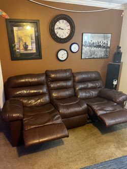 Leather dual reclining sofa