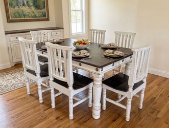 Solid Wood Rustic 7 Pc Dining Set