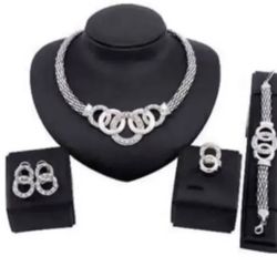 4pcs African Ethiopian Jewelry Set Necklace Bracelet Earrings And Ring