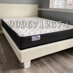 Queen Size White Platform Bed W Ortho Mattress 