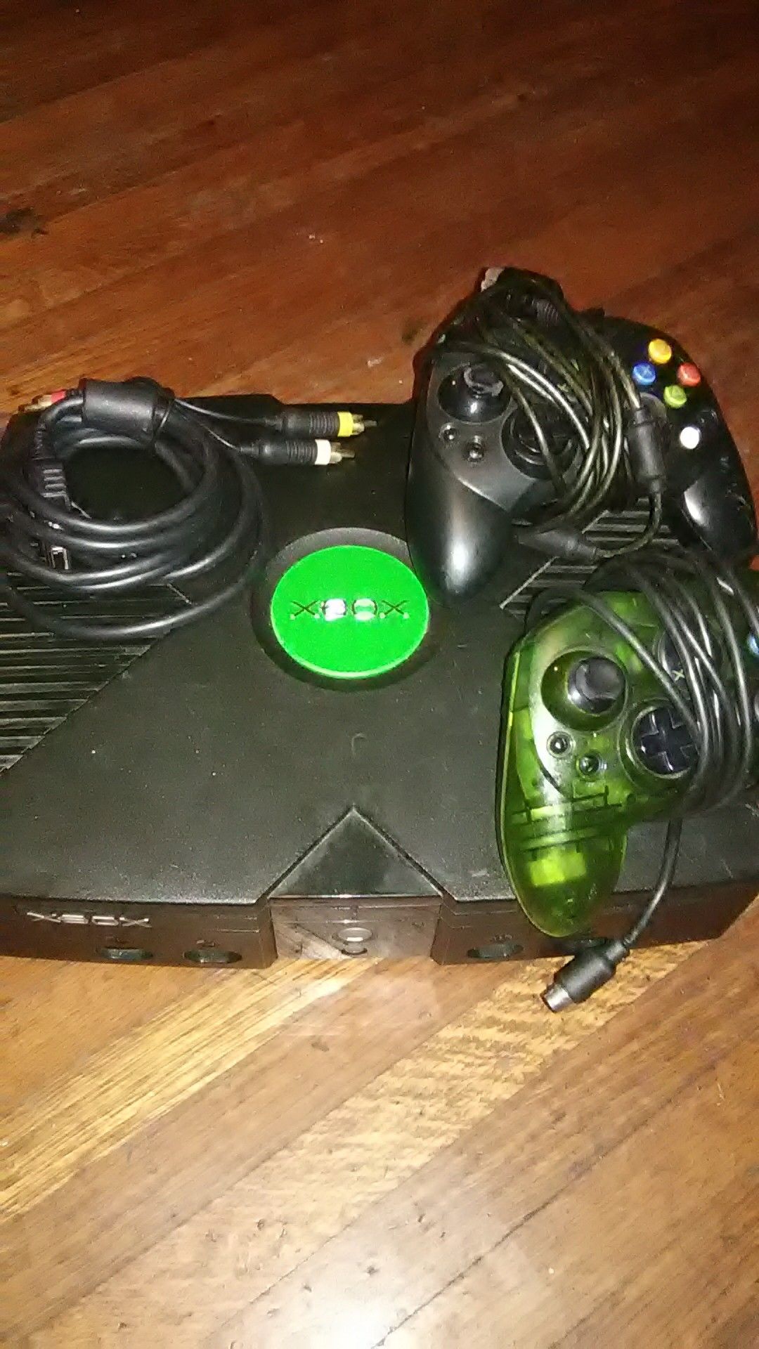 Xbox w/2 controllers and dvd add on