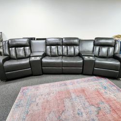 Home Theater Loveseat Recliner w/ Rocker Recliners on both sides - Grey