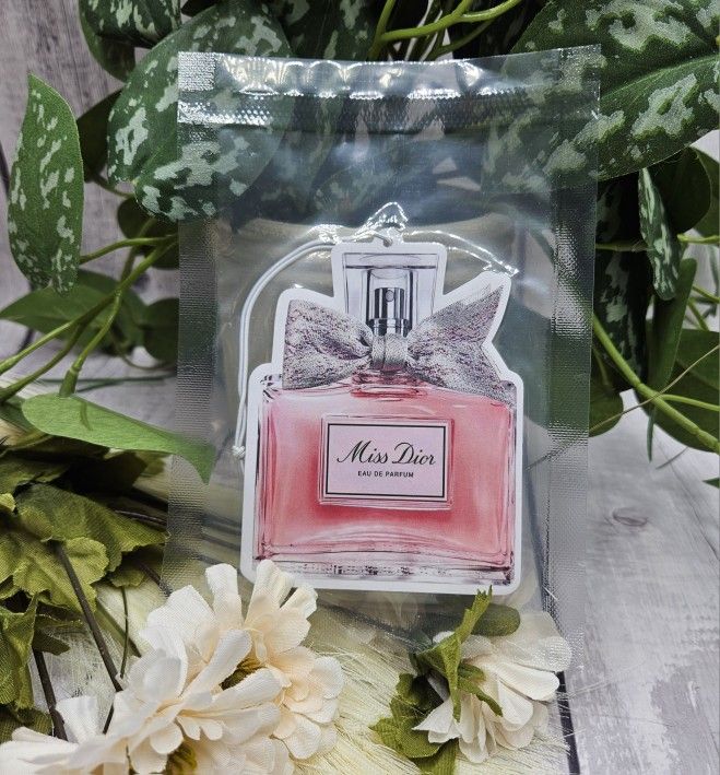 Miss Dior Perfume car truck Air Freshener sealed NIP picture is on both sides approximately 4" x 3 1/4"