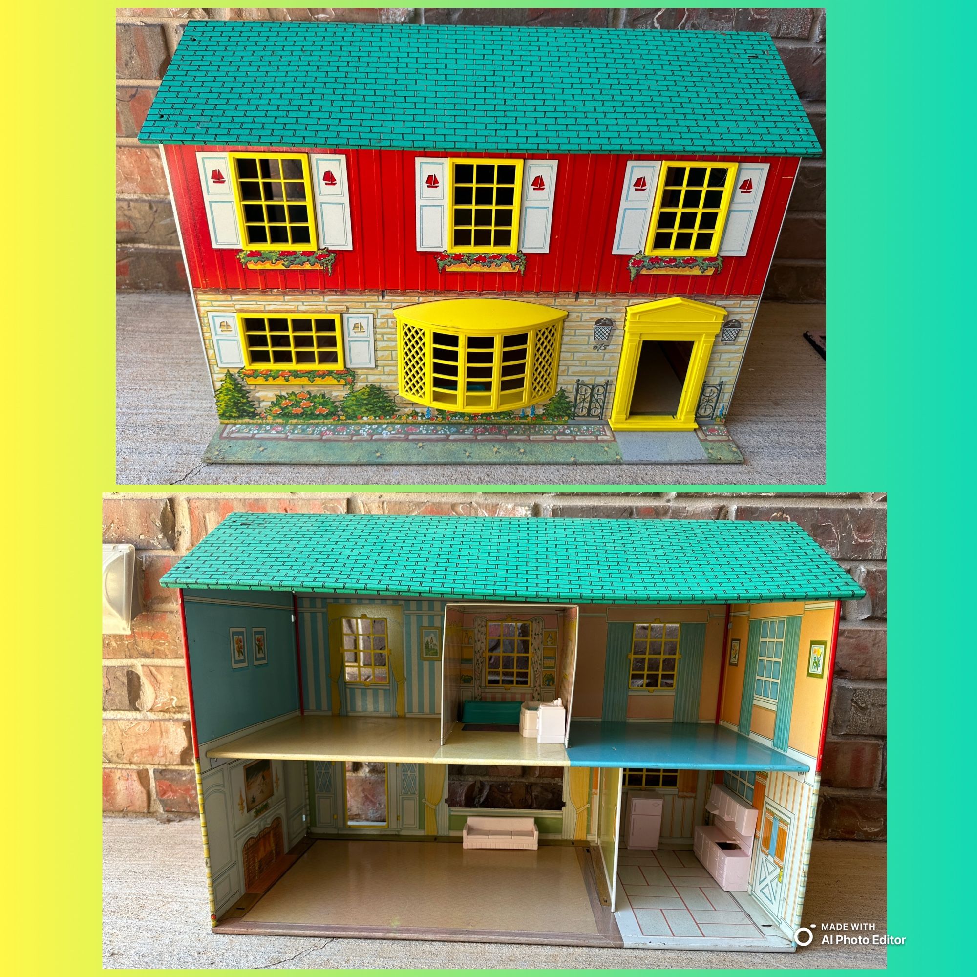Vintage 1960's Tin Doll House, Wolverine Town & Country With Some Furniture