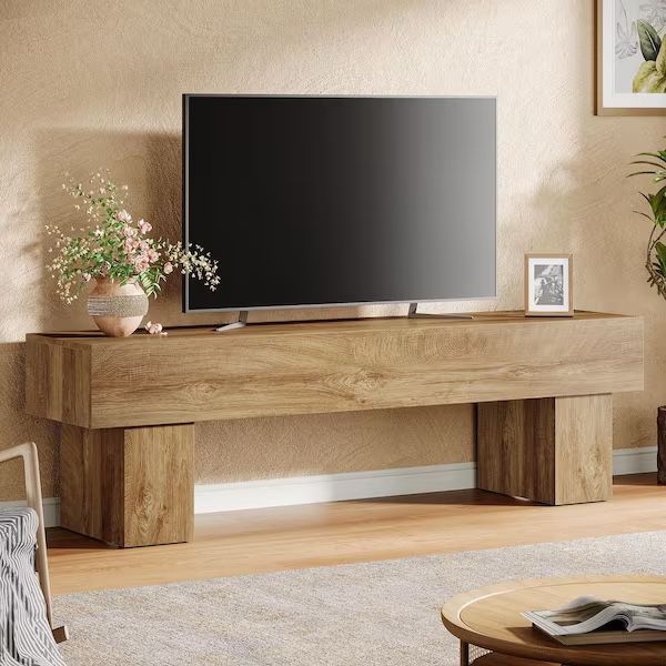 Brown TV Stand Fits TVs up to 55 to 65 in. Low TV Console Table for Living Room