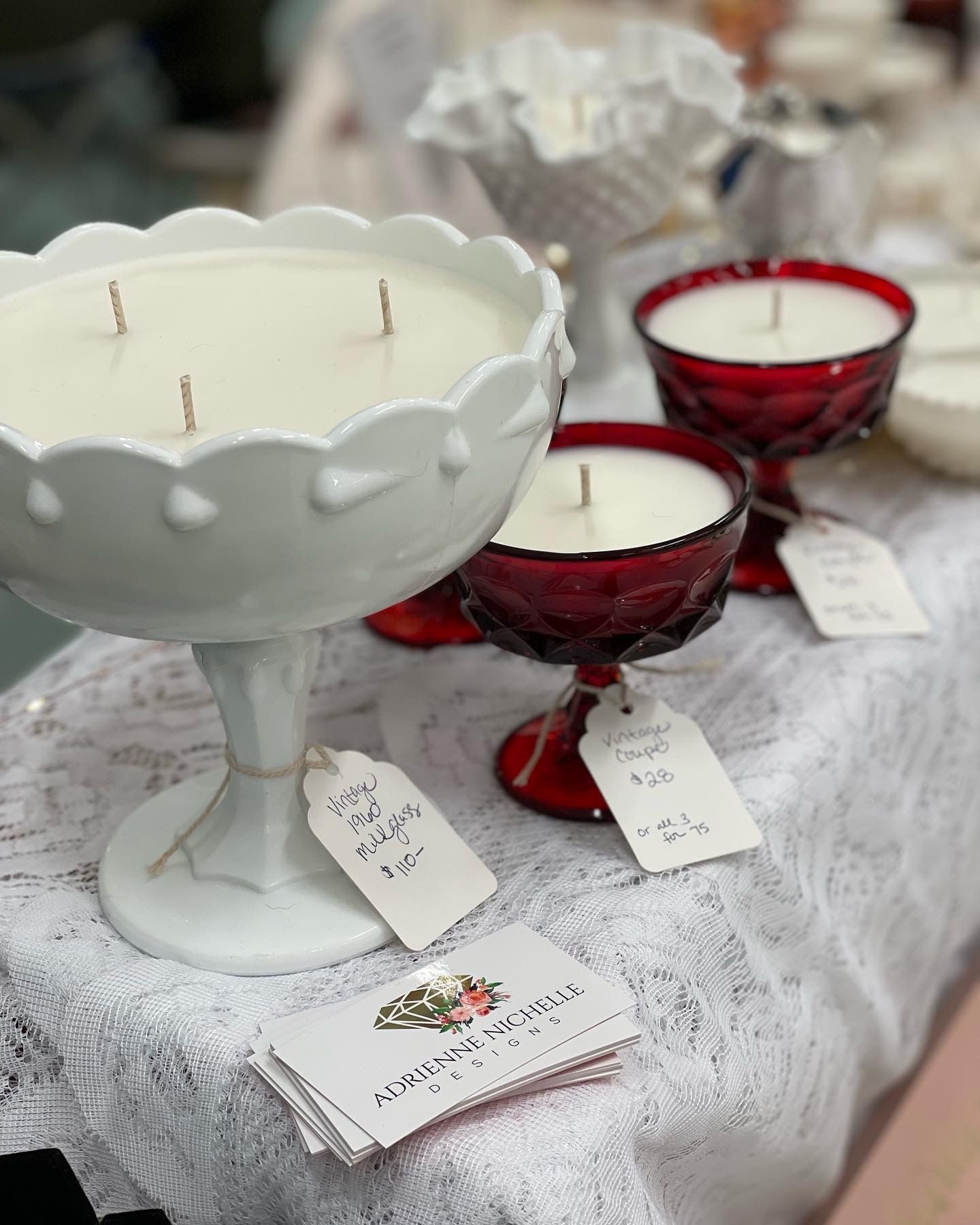 Vintage milkglass Upcycled Into A Hand poured Candle!