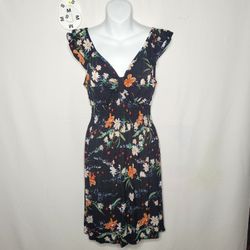 NWT GM Black Tropical Floral Smocked Dress - Size Medium