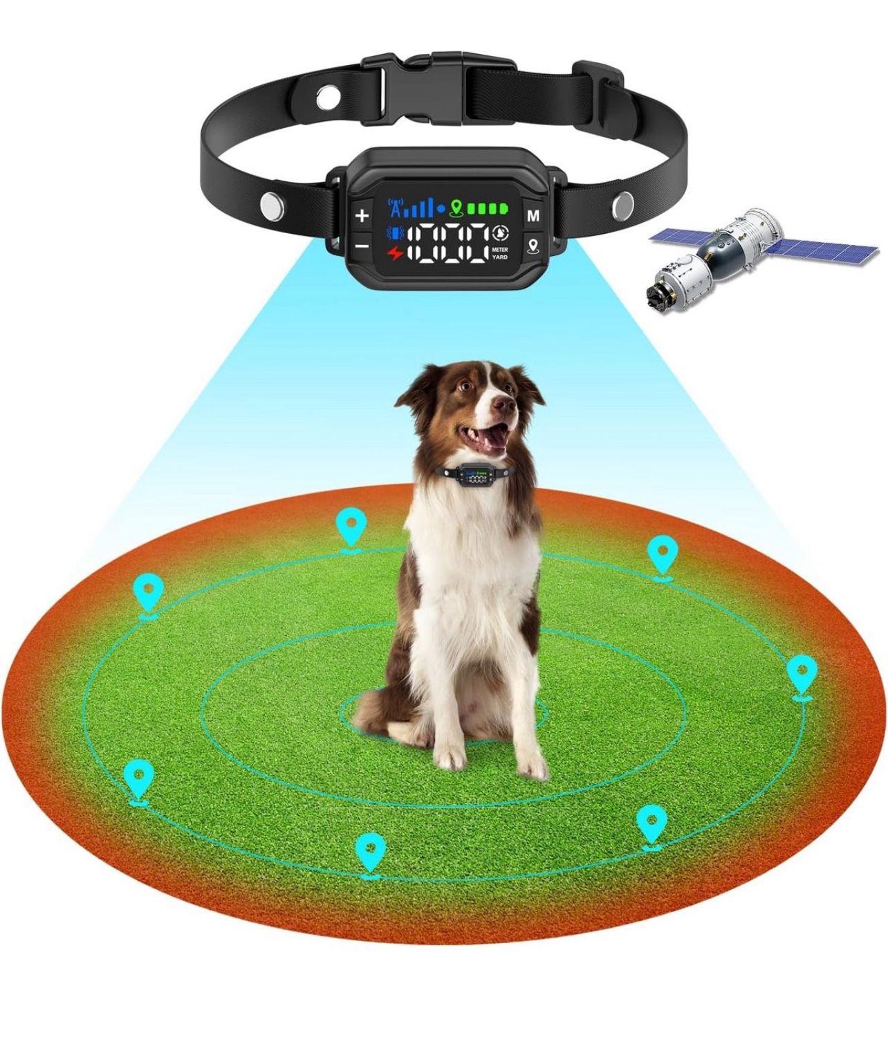 GPS Dog Collar Fence System,Wireless Dog Fence,Electric Fences for Dogs with No Wire Circular Boundary & Rechargeable Collar Receiver,33-1000 Yards Ad