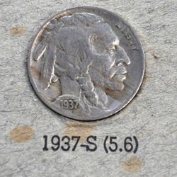 1937 S Mint Buffalo Nickel Coin