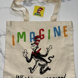 Dr Seuss Cat In The Hat Imagine Tote Bag New 