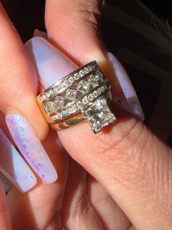 Gold and Silver Bridal Ring Set with CZ Stones