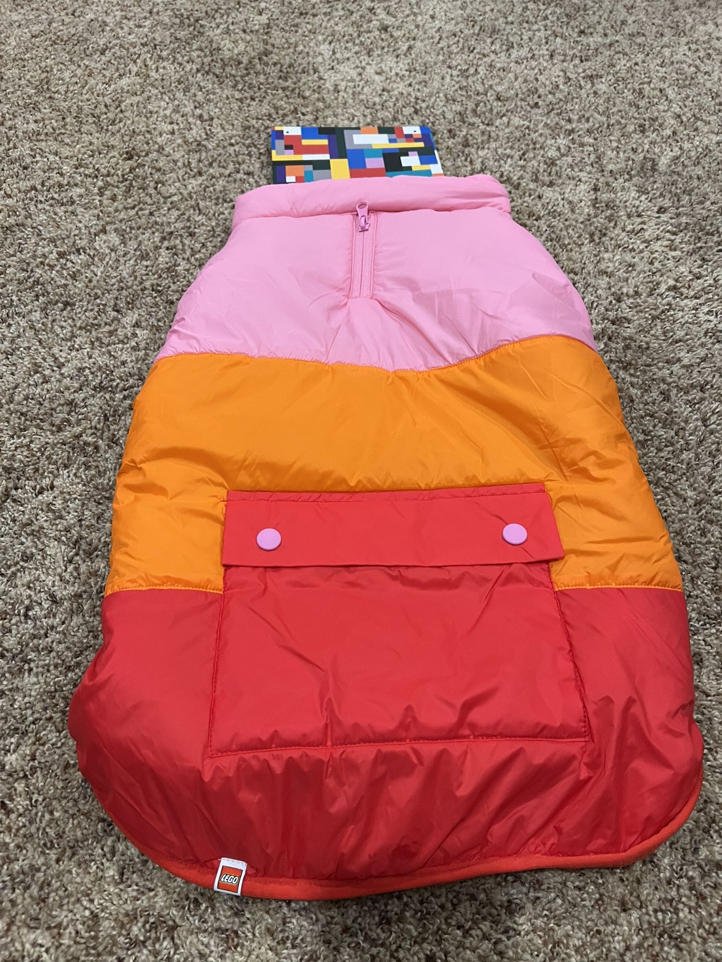 New! Lego Target Dog Color Block Puffer Jacket Pink Red Orange - Large