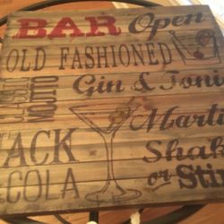 Bar Sign. New. Solid Wood 24x24”