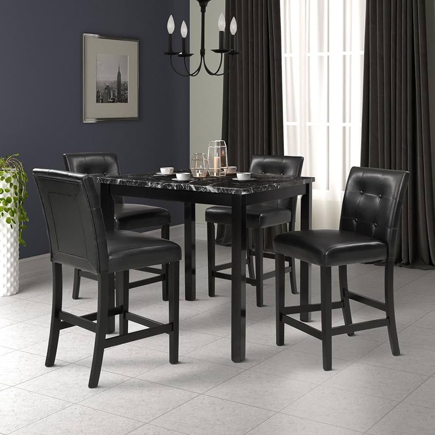 4 PU Leather-Upholstered Chairs Counter Height  (Black)