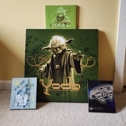 Vintage Star Wars Yoda R2D2 C3PPO Millennium Falcon Prints On Canvas Wall Decor From 2014 And 2015 Artssimo Disney Lucasfilm.