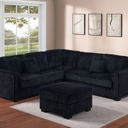 Corduroy Sectional Sofa With Ottoman